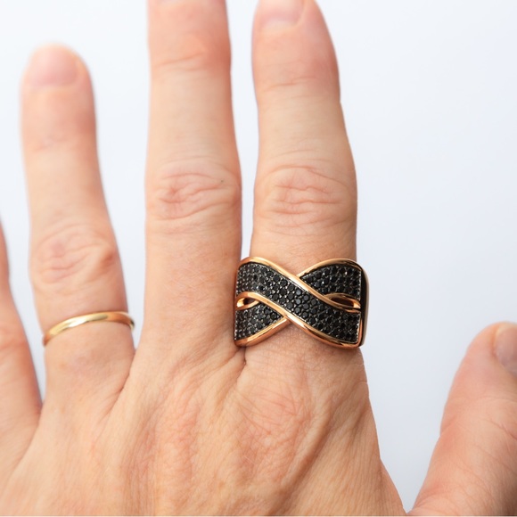 Bronzo Italia 1.5 cttw black spinel crossover statement ring rose gold tone 10 - Picture 4 of 16